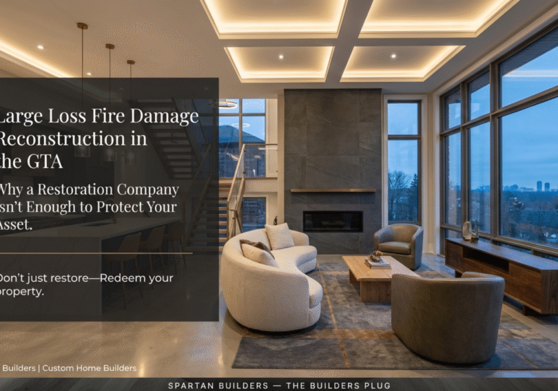 Professional cover slide for Large Loss Fire Damage Reconstruction in the GTA by Spartan Builders.