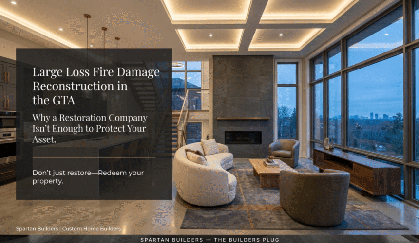 Professional cover slide for Large Loss Fire Damage Reconstruction in the GTA by Spartan Builders.
