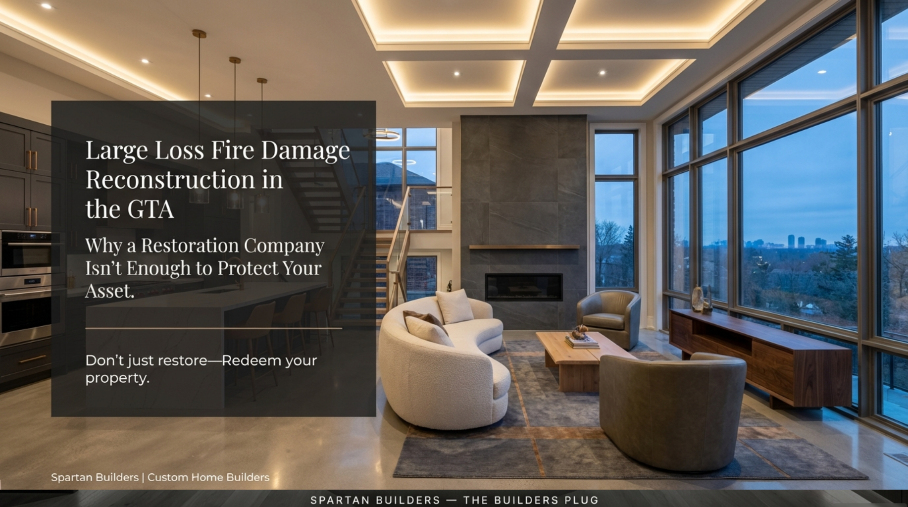 Professional cover slide for Large Loss Fire Damage Reconstruction in the GTA by Spartan Builders.