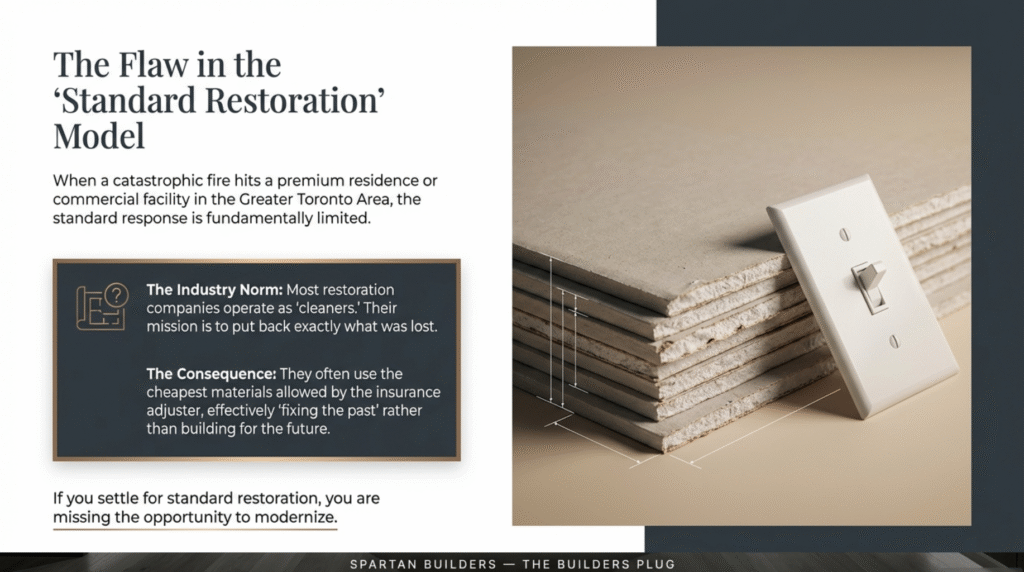 Diagram explaining the flaw in the standard restoration model versus luxury reconstruction.